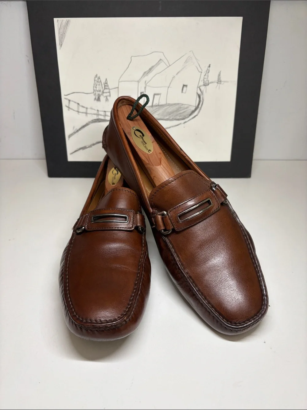 Prada classic moc-toe design silver-tone metal bit driving loafers Men's 9